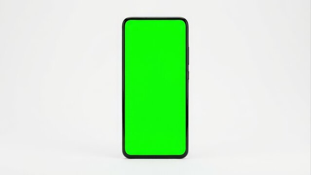 Modern smartphone with a bright green screen against a clean white background