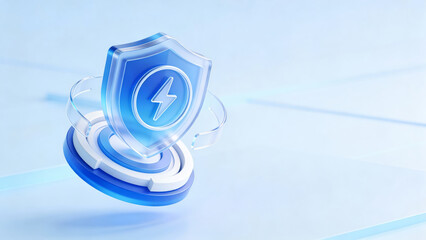 3D Shield Icon with Lightning Symbol for Security
