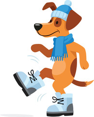 Happy Dog Mascot in Winter Outfit Seasonal Walk cute flat vector cartoon character