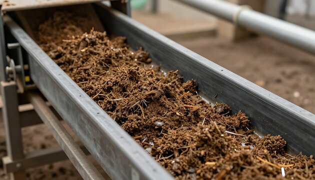 poultry manure conveyor feeding bioenergy system designed to recycle chicken farm waste into sustainable electricity onsite, created with generative ai