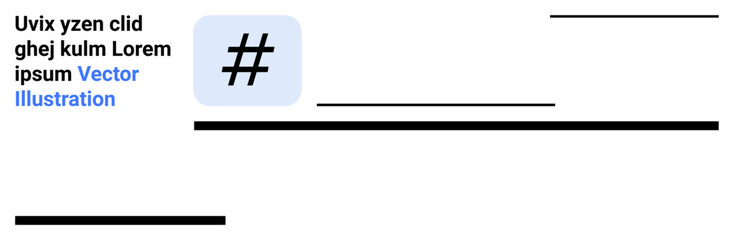 Obraz premium metadata tag symbol encased in rounded square surrounded by bold horizontal lines and placeholder text. Ideal for social media, branding, interface design, network, simplicity, modern layout