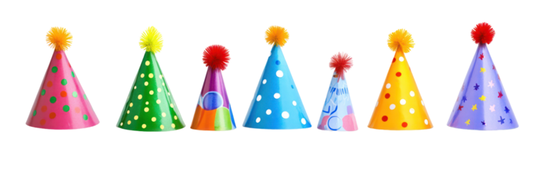 Festive birthday party hats isolated on transparent background