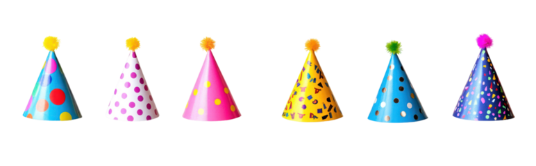 Festive birthday party hats isolated on transparent background