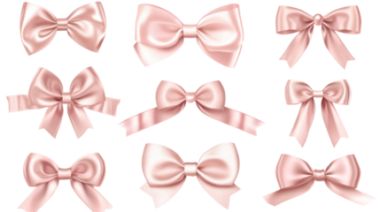 Collection of decorative bows made from white pearls arranged on transparent background