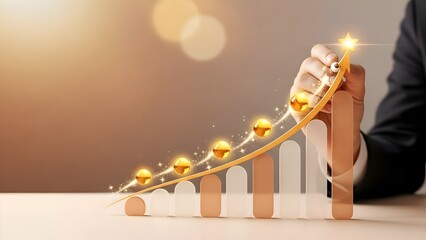 Bullish Market Growth with Rising Spheres on Bar Graph