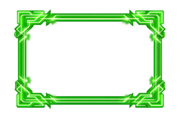 Green neon futuristic frame with glowing light, cyberpunk border, empty template for gaming interface or sci-fi display