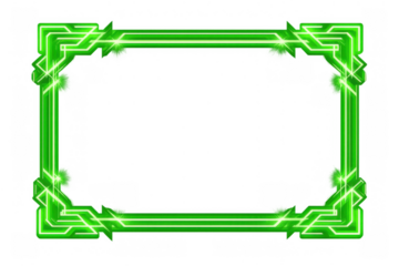 Green neon futuristic frame with glowing light, cyberpunk border, empty template for gaming interface or sci-fi display