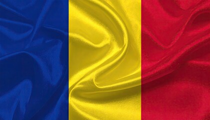 Vertical tricolor flag with red, yellow, and blue stripes, textured fabric