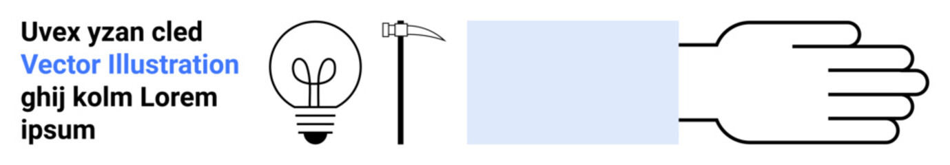 Innovation, construction, sustainable growth, tools, concepts, creativity. Light bulb with plant, hammer square and a hand. Innovation and sustainable growth in design and creativity © robu_s