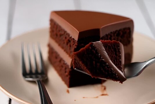Delicious layered chocolate cake with smooth frosting on a white plate