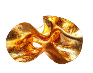 A flowing, abstract, golden form against a stark black background