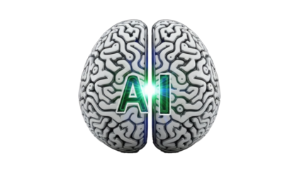 Artificial intelligence concept with glowing brain and AI symbol