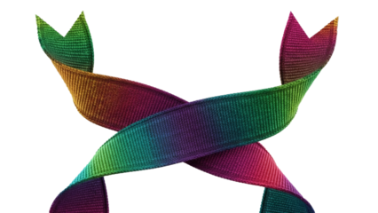 Vibrant rainbow-colored fabric ribbons crossing over black background