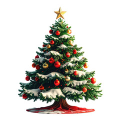 A festive evergreen, adorned with ornaments and topped with a golden star