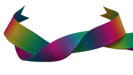 Vibrant rainbow ribbon twisting dynamically against black background