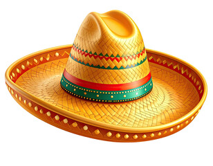 A straw sombrero with vibrant trim, sitting at a slight angle