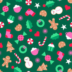 Cute geometric elements seamless pattern design for Christmas and new year celebration background.