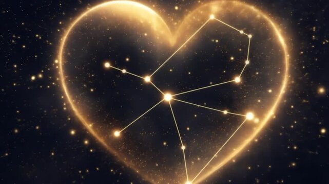 Ethereal golden hearts with constellation pattern amidst a cosmic stardust backdrop
