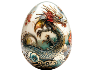 Ornate egg artfully decorated with a dragon and floral motifs