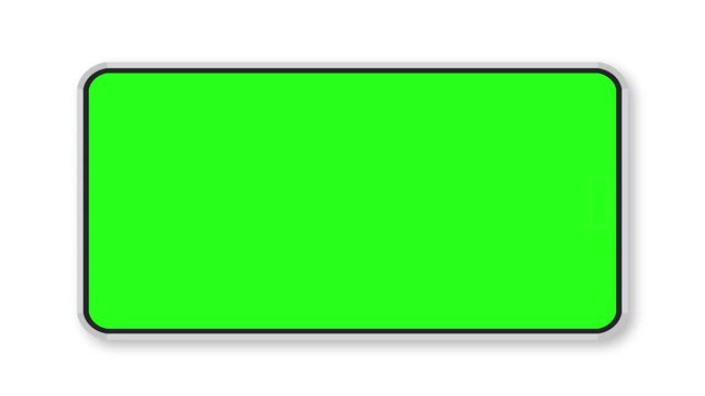 Smartphone design that slides upwards horizontally with a green screen on a white background