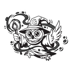 Owl Wizard with Hat and Wand