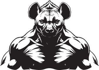 Fototapeta premium Muscular Hyena Head and Shoulders Black and White Vector Art animal wild