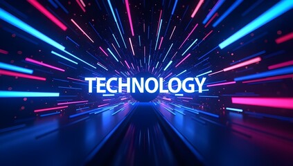Futuristic Technology Background with Blue and Pink Light Beams and Digital Energy
