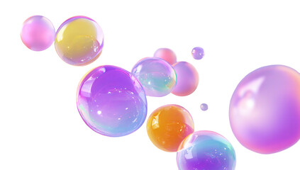 Shimmering cluster of vibrant, iridescent bubbles floats against a stark black background, creating a whimsical, dreamlike scene