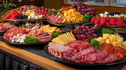 Obraz premium Charcuterie Board, Meat, Cheese, Fruit, Catering, Event (60)