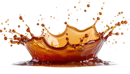 A dynamic depiction of a liquid crown, capturing the moment of splash. Brownish hues and droplets against a black backdrop