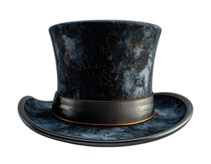 Rendered top hat, textured, dark, with a black band, sitting alone