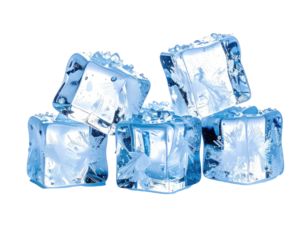 Clear ice cubes, stacked in a close-up against a black background