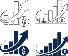Financial growth symbol with rising bars an upward arrow and a dollar coin symbolize money, increase, success, business, statistics, economy