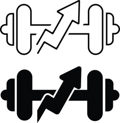 Fitness growth and progress workout improvement symbol visual dumbbell with rising arrow symbolize fitness, strength, training, exercise, workout