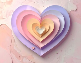 Pastel-colored nested paper hearts on textured blush background