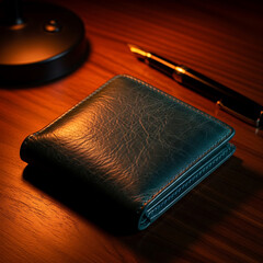 Leather Wallet and Pen on Desk