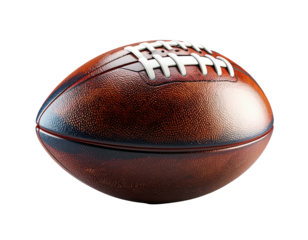 Realistic view of a brown leather American football, isolated on black