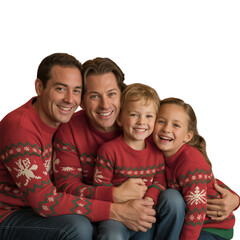 Loving family in matching Christmas sweaters smiling together
