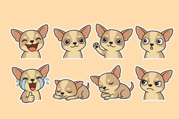 Fototapeta premium Chihuahua dog cartoon character with different expressions, cute puppy sticker set for social media, comic vector illustration