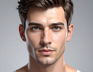 Portrait of a handsome man with soft skin and piercing eyes, headshot