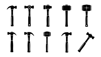 Obraz premium Black Hammer and Mallet Tool Icon Set EPS10 Stock.eps