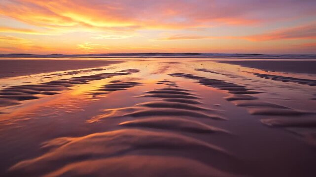 Beach at sunset with sand patterns