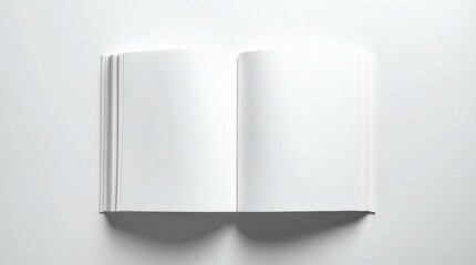 Top view of open blank book pages isolated on white background for mockup design. Education concept