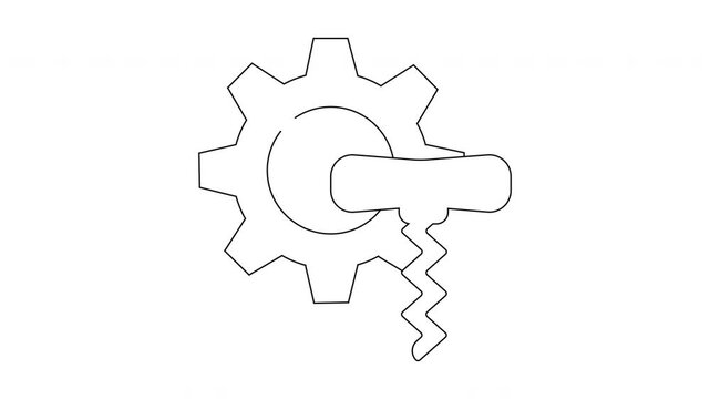A gear graphic with a corkscrew both outlined suggests mechanical wine tools