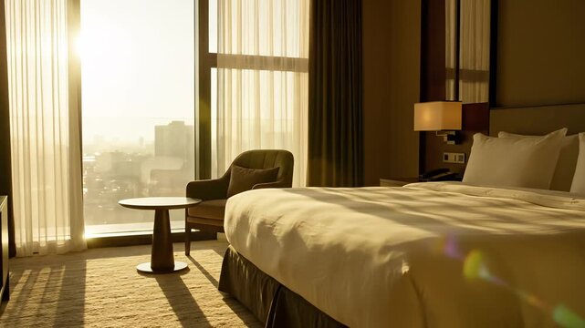 Luxury hotel room with city view