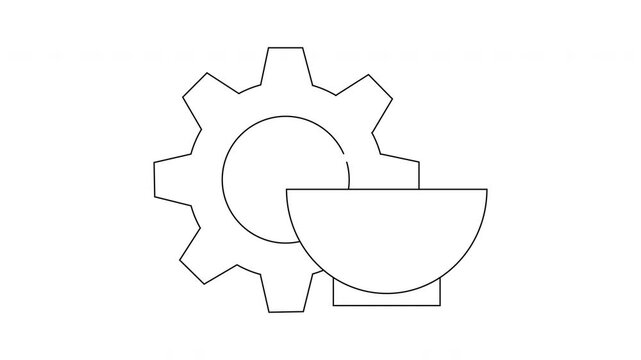 A gear outline overlays a bowl shape above a square base Simplicity in form