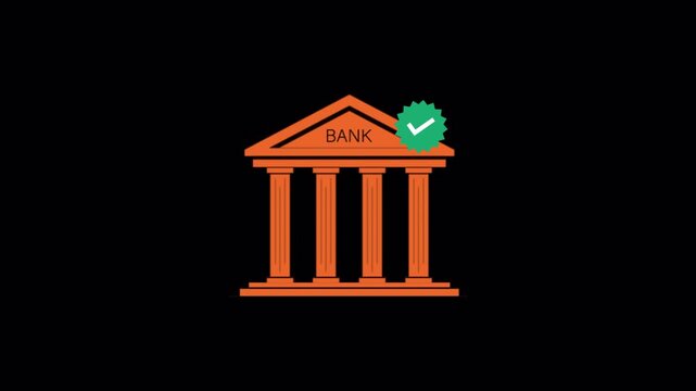 Bank Building with Verified Checkmark Badge. Secure Banking Concept Animation Video - Transparent