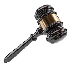 Polished dark wood gavel with gleaming brass band judge justice, Isolated On White, Png Transparent, Cut Out