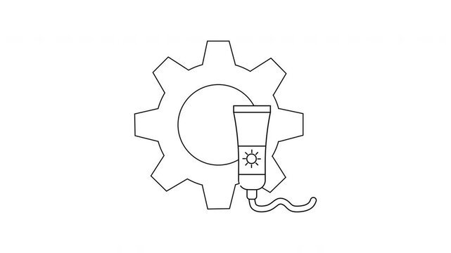 An illustration shows a gear and a lotion tube with a sun graphic