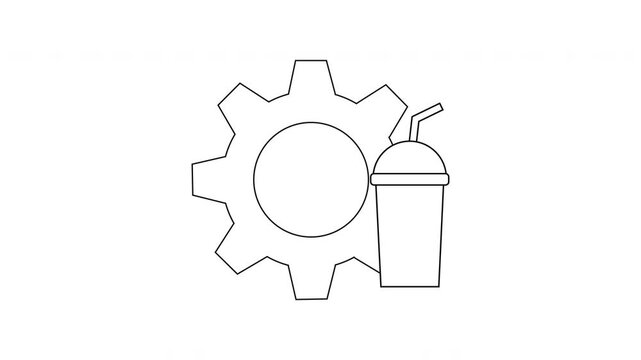 An outline shows a gear shape and a soft drink cup with a straw
